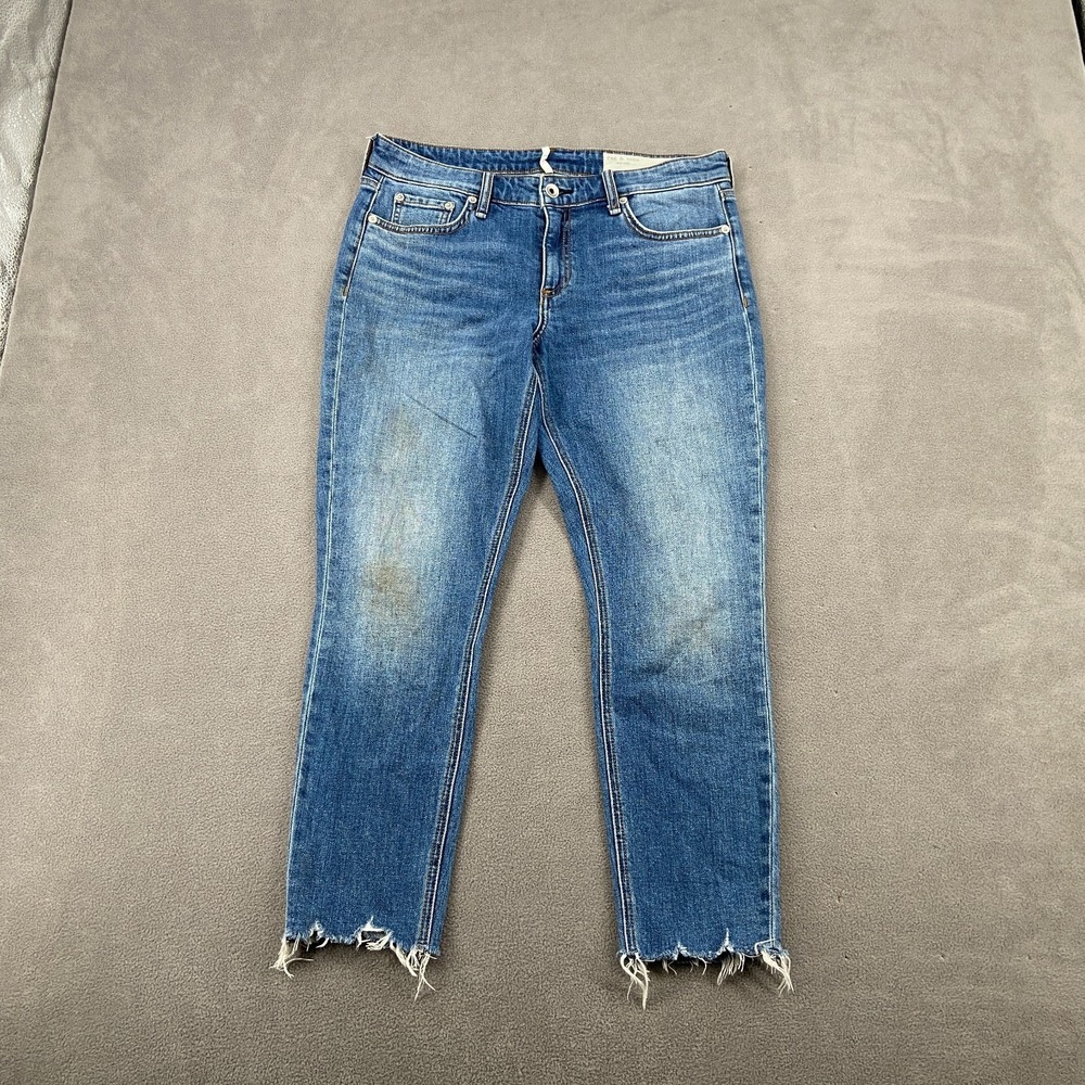 Rag & Bone‎ Cate Mid Rise Shorty Skinny Jeans Womens 28 Blue Logo Cotton Raw Hem